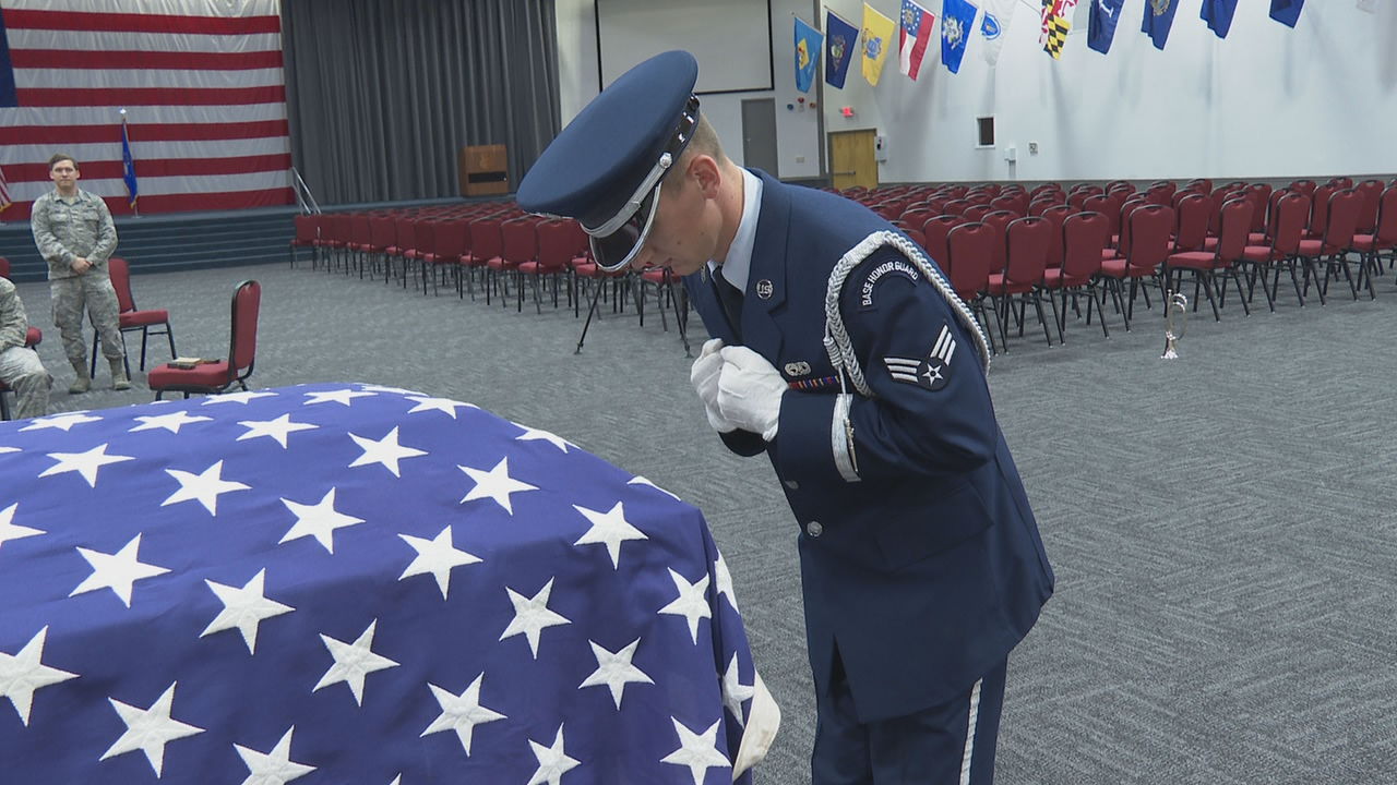BAFB honor guard training - bowing at casket